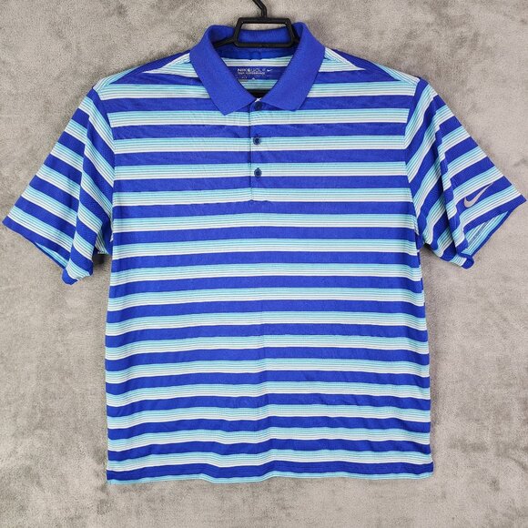 Men's Nike Golf Tour Performance Dri-Fit Polo Shirt Blue Stripes Short Sleeve L - Picture 2 of 10